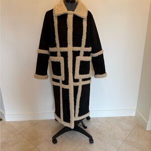 Rebecca Minkoff Faux Shearling – Black & Cream Windowpane Teddy Coat